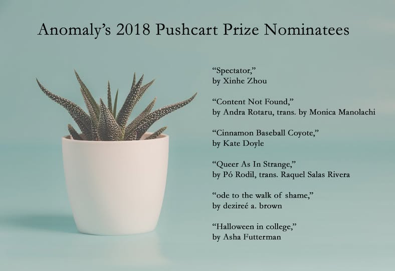 Anomaly — Puschart Prize Nominatees, 2018, Andra Rotaru, translated by Monica Manolachi
